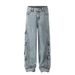 Vêtements pour hommes Jeans de travail multi-poches Jeans amples droits à jambes larges Pantalons de nettoyage décontractés pour couples Hip Hop_voghion.com