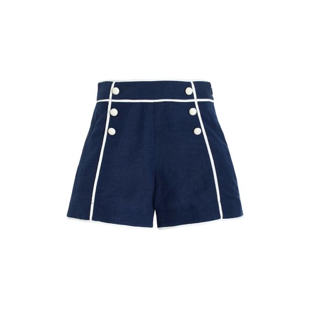 2025 New Navy Strapless Simple One-piece Swimsuit Shorts Set For Women 25293_voghion.com