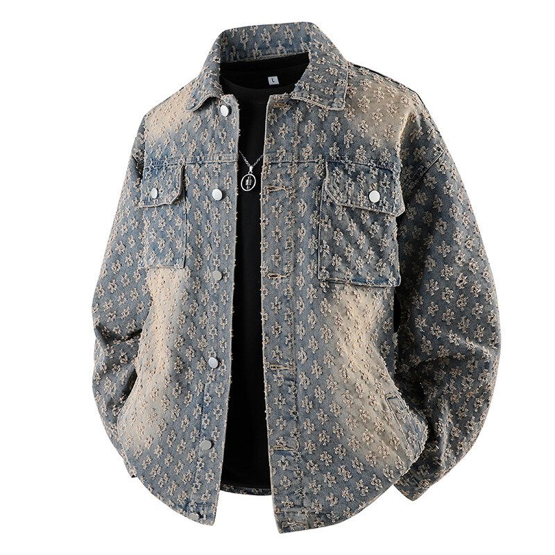 Men's Clothing Retro Jacquard Trendy Fashion Jacket Denim Jacket_voghion.com