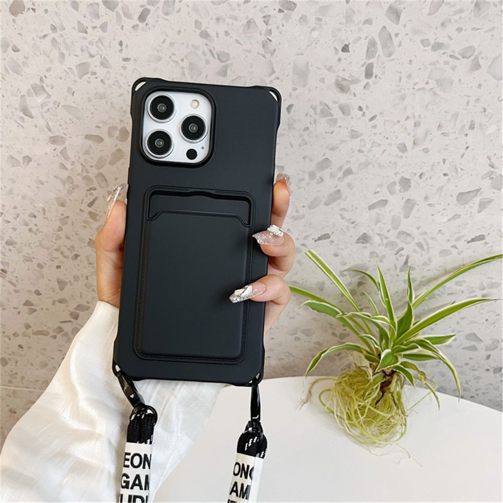 Custodia per telefono portatile Luxuly con inserto per carta per IPhone 14 13 12 11 Pro Max X XS XR 8 7 Plus Corda per cordino con tracolla_voghion.com