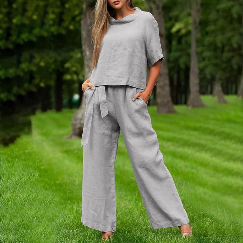 Women's new summer short-sleeved round neck plus size women's clothing  casual two-piece suits for women_voghion.com