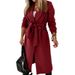 Elegante abrigo largo de lana para mujer: gabardina de talla grande con cinturón, ideal para oficina, otoño e invierno._voghion.com