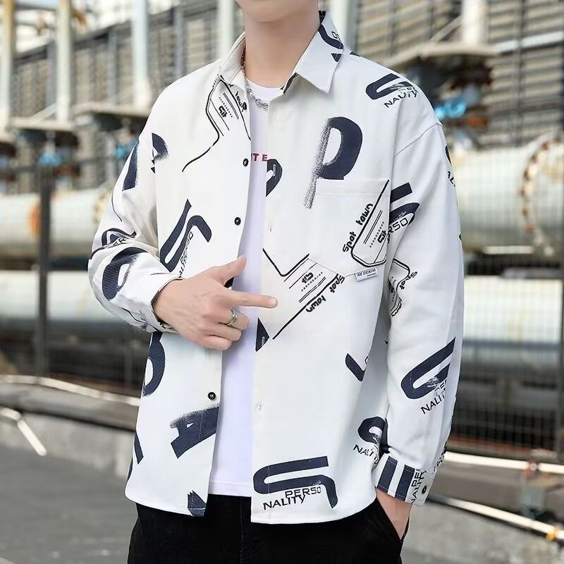 Long sleeved shirt, spring/summer Hong Kong style Japanese printed jacket, internet red ruffian handsome brand ice silk shirt_voghion.com