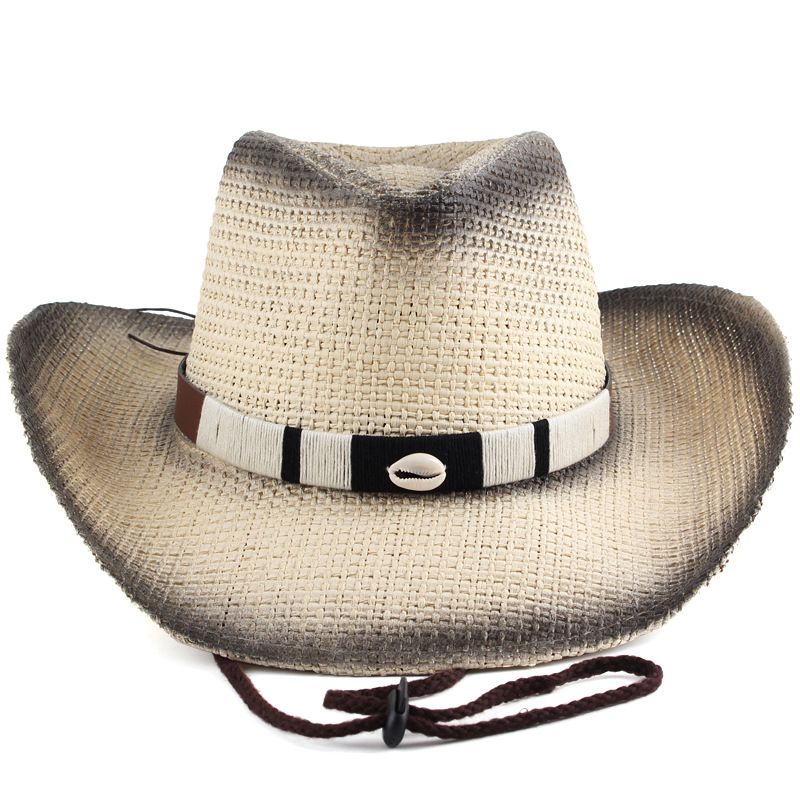 2023 spring and summer new spray-painted denim straw hat European and American literary style jazz hat curved brim hat outdoor sun hat_voghion.com