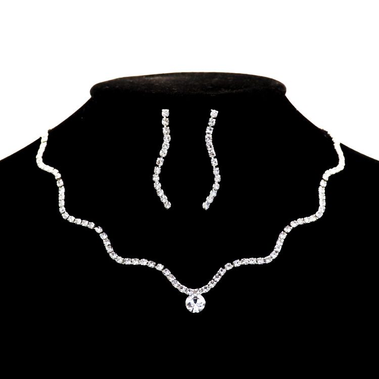 Collana e orecchini con strass alla moda, set di due pezzi, semplici gioielli da sposa con piccola catena, nuovi accessori_voghion.com