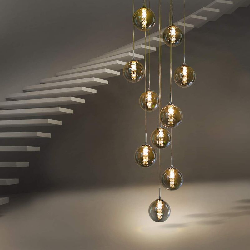 Pendelleuchte Esstisch Pendellampe 10 Flammig - Höhenverstellbar Kronleuchter Hängeleuchte Aus Glas In Farbe Grau Für Wohnzimmer Schlafzimmer Esstisch_voghion.com