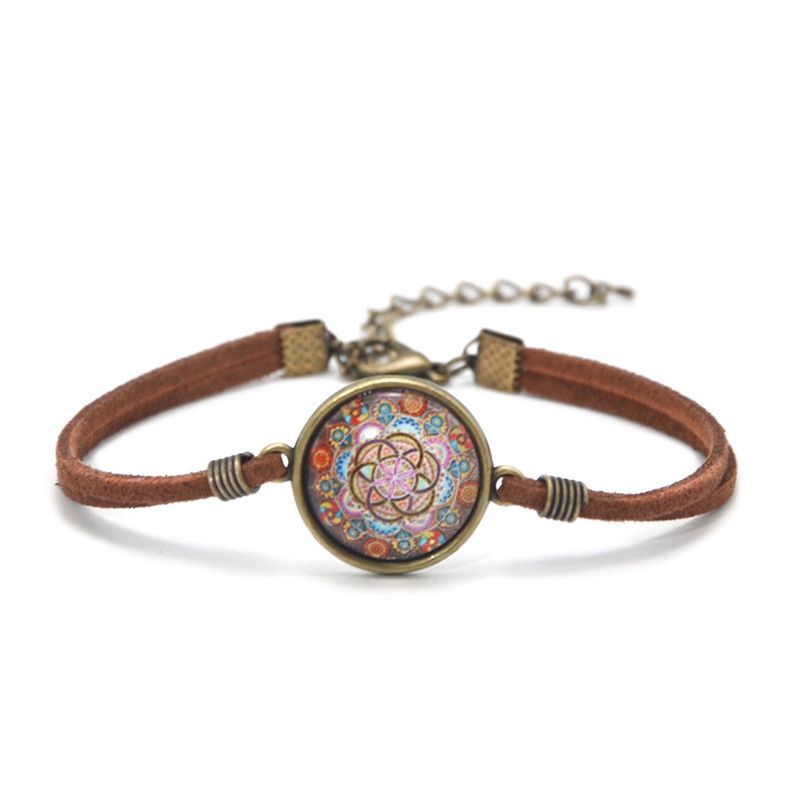 Fashion Vintage Folk Art Handmade Gem Fleece Rope Bracelet, Mandala Flower Bracelet_voghion.com