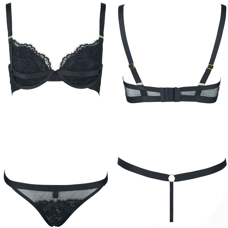 KOOSSOASIS Wimpernspitze, elastischer Memory-Stahlring, doppellagiges, mikrogerafftes BH-Set, Strumpfband, glitzerndes Netz, Schwarz_voghion.com