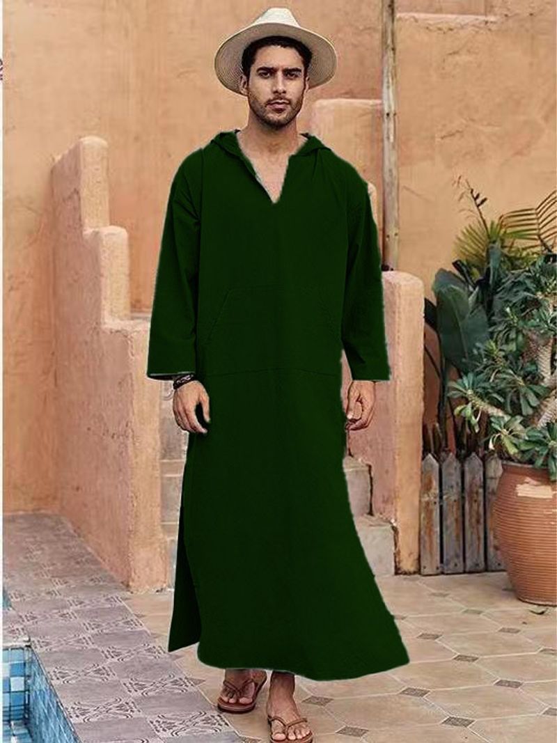 Men's Clothing Simple Long Men's Hooded Muslim Robe_voghion.com