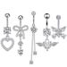 Piercing all'ombelico in acciaio inossidabile, set da cinque pezzi, con fiocco a forma di cuore in zircone, all'ingrosso_voghion.com