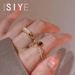 Anello aperto con pietra occhio di gatto in stile corte francese per donna, personalità alla moda, doppio strato di zircone_voghion.com