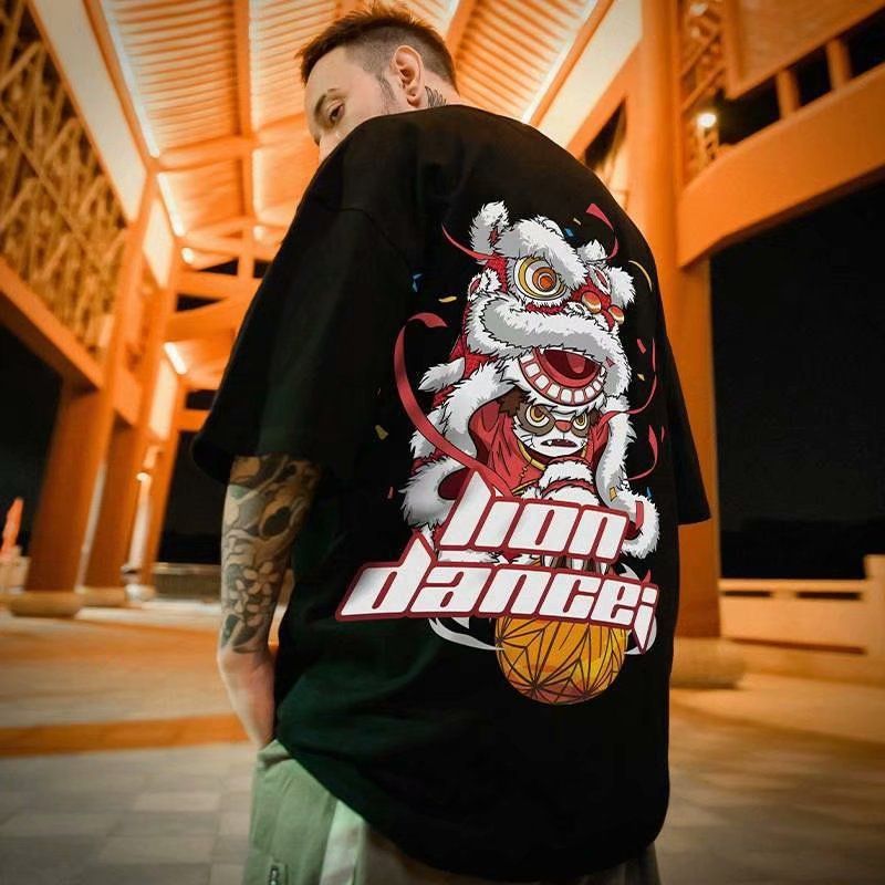 C&J2023 neues chinesisches Stil-China-Chic-Xingshi-T-Shirt für Herren, kurzärmelig, übergroß, plus fette, lockere Modemarke, halbe Ärmel_voghion.com