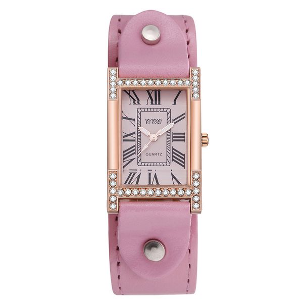 Nuovo orologio romano alla moda con cinturino in pelle e strass di lusso, quadrante quadrato, da donna_voghion.com