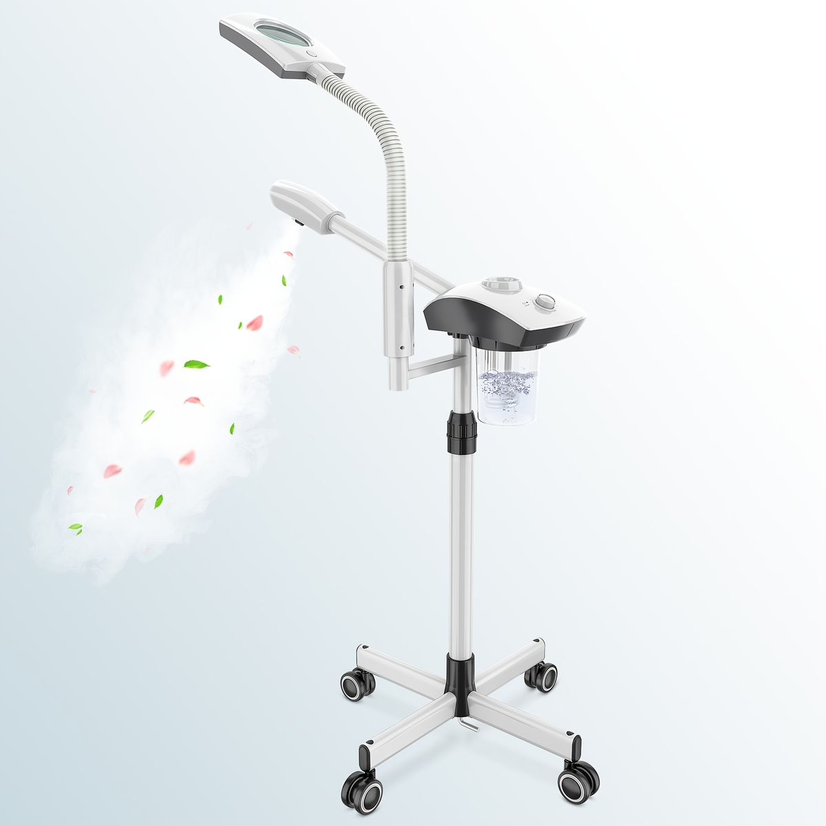 Professional Steamer, 2 In 1 Ozone Facial Steamer On Wheels With 3X Magnifying Lamp, Time Preset Function Design Face_voghion.com