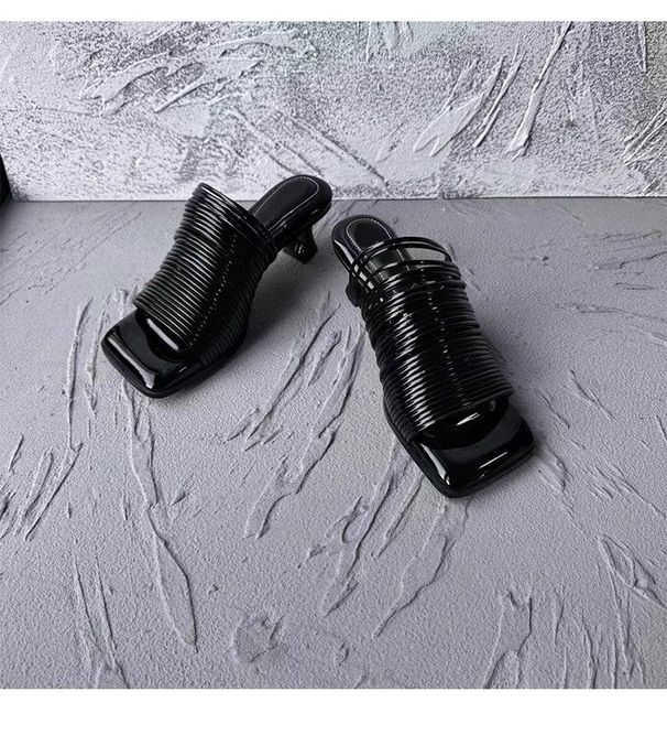 Silverfärgade slingbacksandaler med fyrkantig tå för kvinnor - Tunna mules med stilettklack för kvinnor (eleganta, eleganta sandaler med öppen tå)_voghion.com