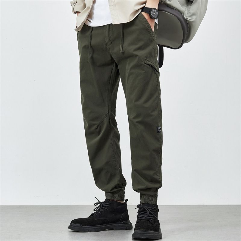 Men's Casual Cargo Pants - American Vintage Style Cotton Workwear Joggers With Elastic Cuffs, Comfortable & Durable For Spring & Fall_voghion.com