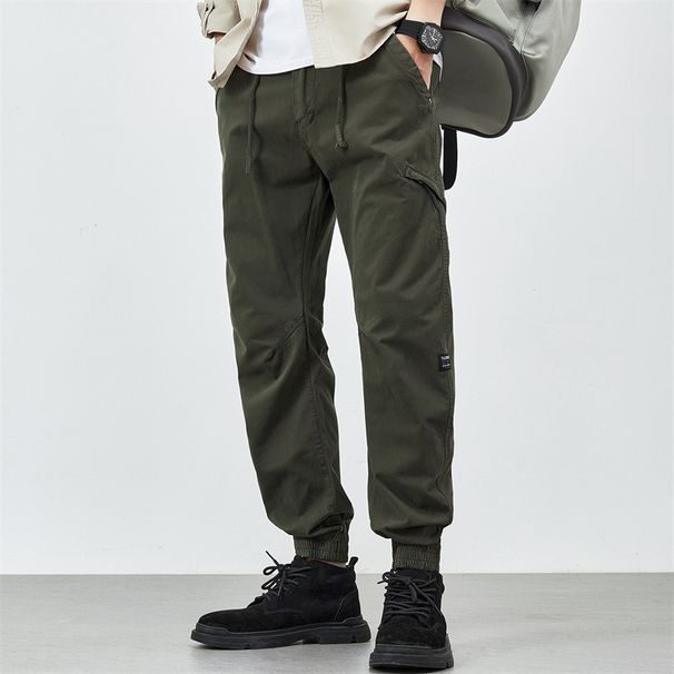 Men's Casual Cargo Pants - American Vintage Style Cotton Workwear Joggers With Elastic Cuffs, Comfortable & Durable For Spring & Fall_voghion.com
