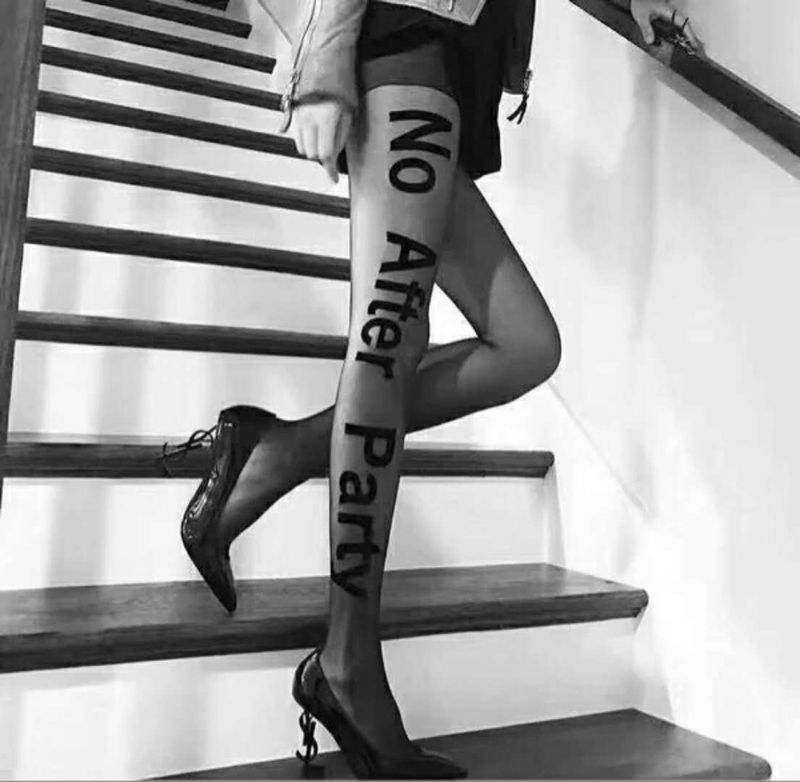 NO After Party Free Cut Pineapple Socks Anti Shedding Silk Black With Letter Silk Stockings Female Trend_voghion.com