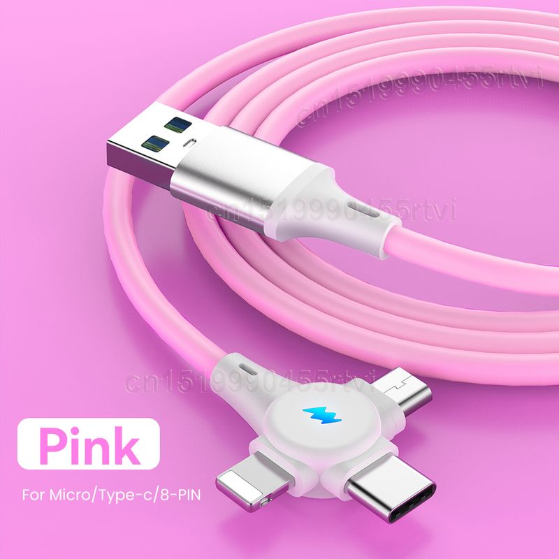 1/2m 3-in-1 USB data cable Micro USB/Type C/8 battery Kable for iPhone charger 6A 66W fast charging cable for_voghion.com