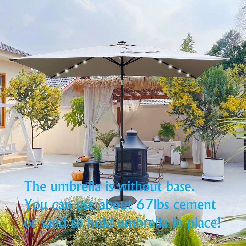 10 X 6.5Ft Rectangular Patio Solar LED Lighted Outdoor Market Umbrellas With Crank And Push Button Tilt For Garden Shade Swimming Pool_voghion.com