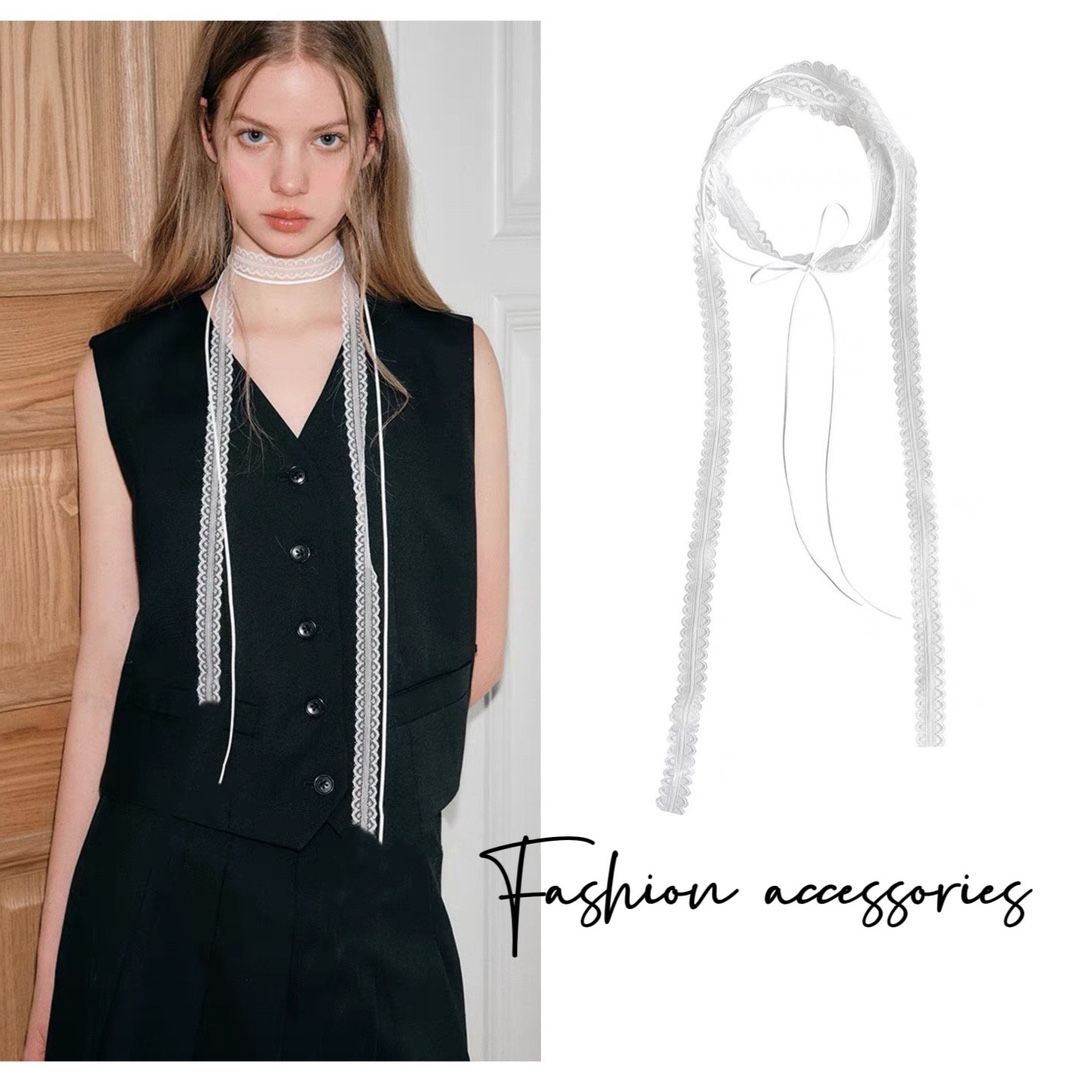 Collana girocollo con nastro per clavicola, dolce e versatile, con design a strati, stile balletto, con pizzo e rifiniture a più strati._voghion.com