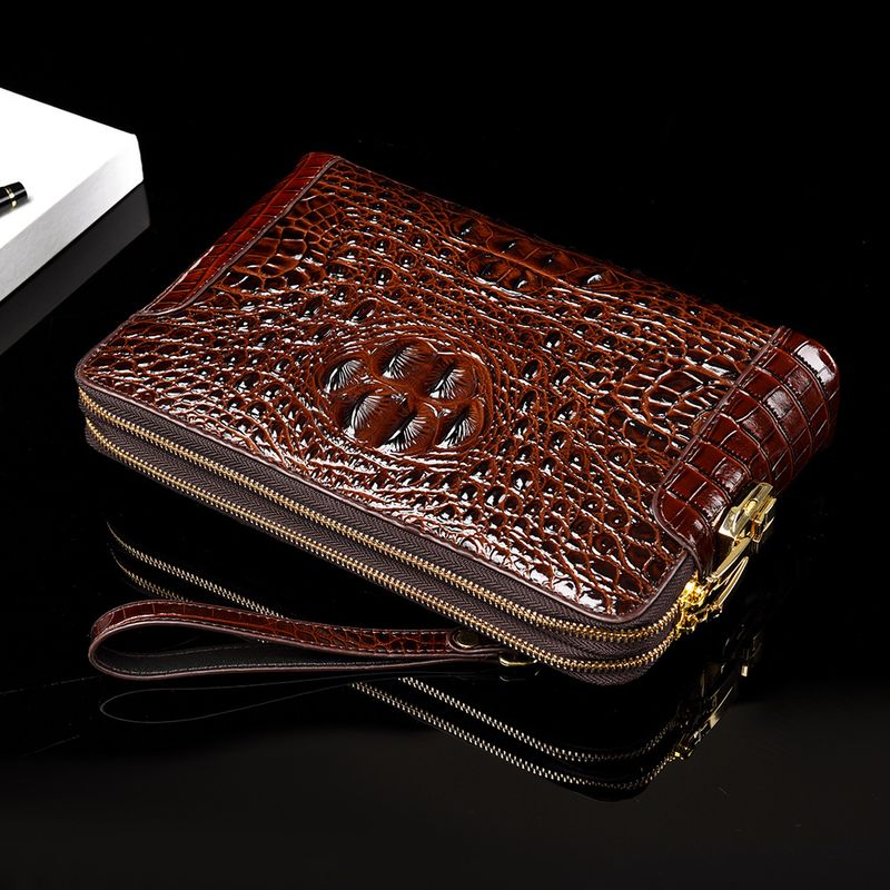 Portafoglio da uomo con motivo a coccodrillo, nuovo portafoglio da uomo con chiusura a password, doppia cerniera, pochette da lavoro, grande capacità_voghion.com