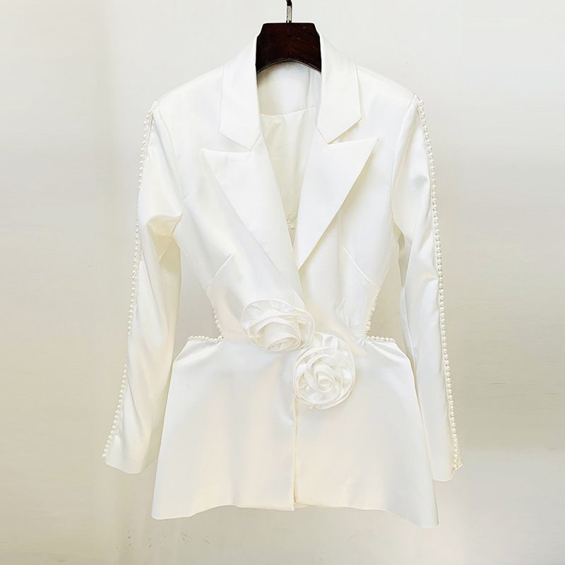 Nuevo traje de moda con flores tridimensionales huecas y cuentas, pantalones de malla con lentejuelas y perlas_voghion.com