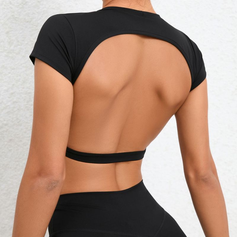 T-shirt fitness da corsa all'aria aperta da donna con imbottitura sul petto_voghion.com