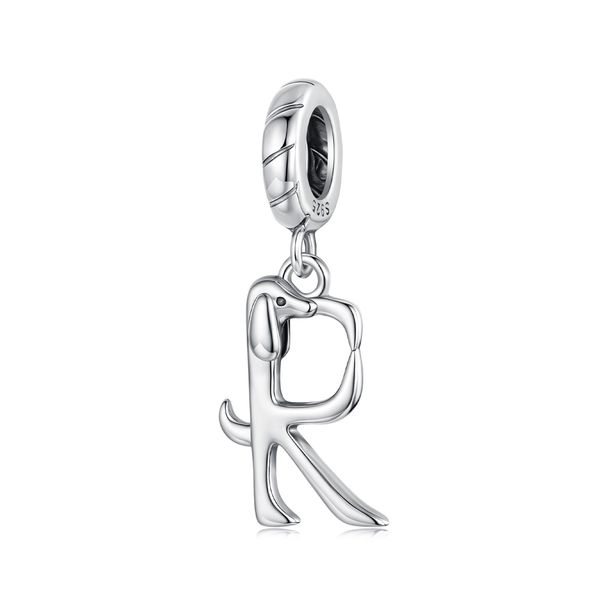 Dackel Buchstabe R Anhänger Charm Sterling Silber Charm, SCC3089-R_voghion.com