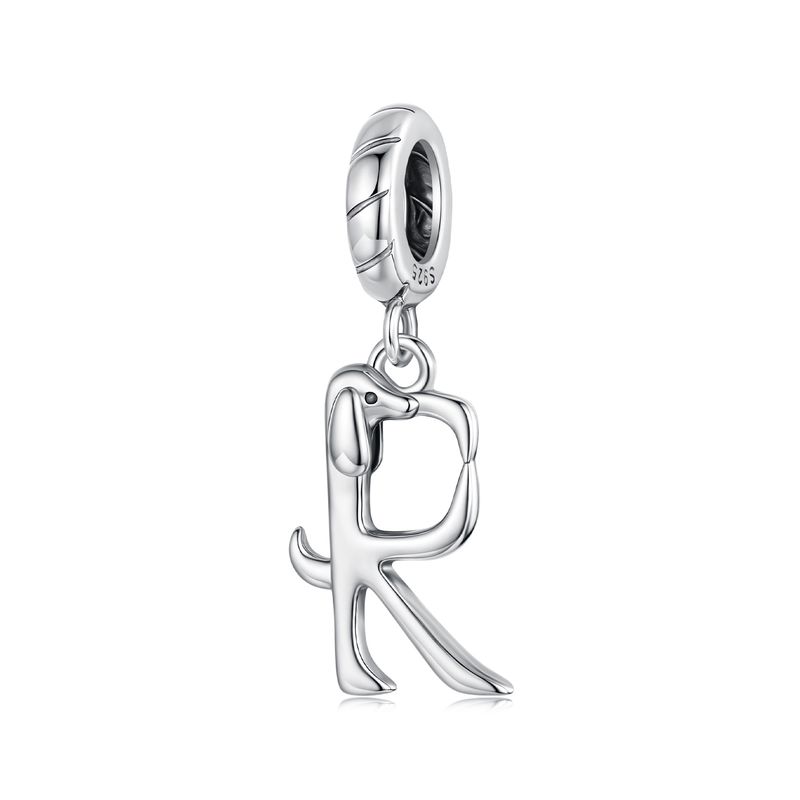 Ciondolo con lettera R a forma di bassotto, in argento sterling, SCC3089-R_voghion.com