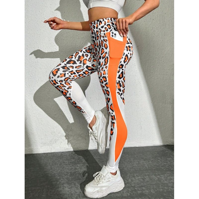 New Color-Block High-Waisted Tight-Fit Printed Leopard Pocket Patchwork Sports Fitness Yoga Pants Leggings_voghion.com