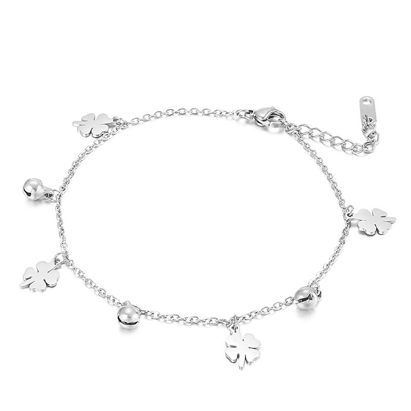 Cavigliera da donna in stile coreano, elegante e con semplice campanella, accessorio per gioielli da piede, con trifoglio portafortuna_voghion.com