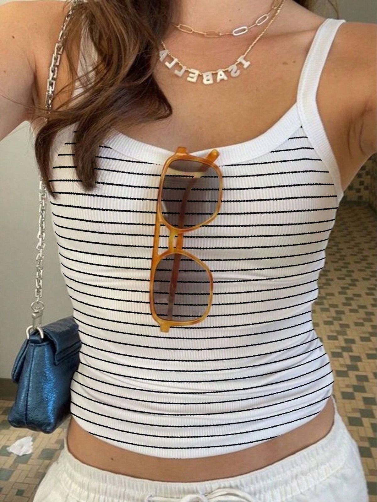 New Vest Sling Outer Wear Summer Knitted Short Slim Striped Slim Sleeveless Outer Wear Bottoming Top_voghion.com