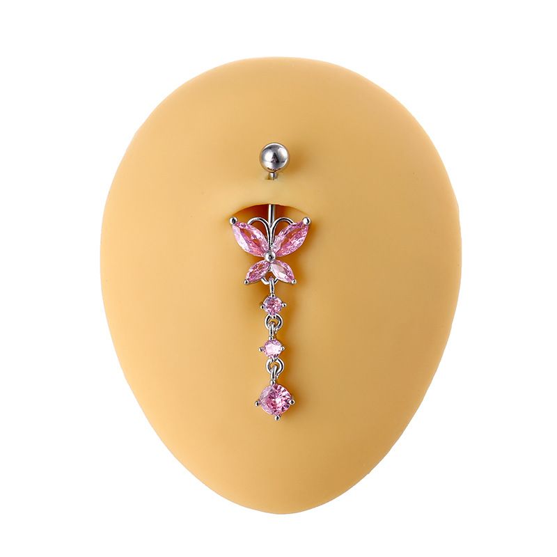 Pink Zircon Butterfly Snake Belly Button Rings for Women Girls Fashion Heart Water-Drop Curved Barbell Belly Piercing Jewelry_voghion.com