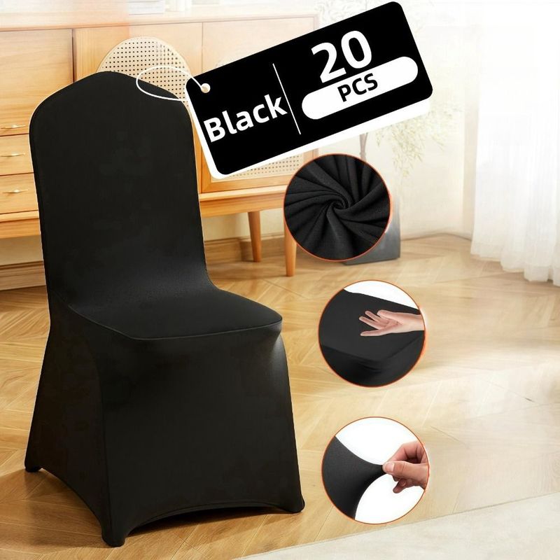 20PCS Stretch Spandex Non-Slip Chair Covers - Universal Fit, Washable Slipcovers For Wedding, Party, Banquet, Celebration & Dining (Black)_voghion.com