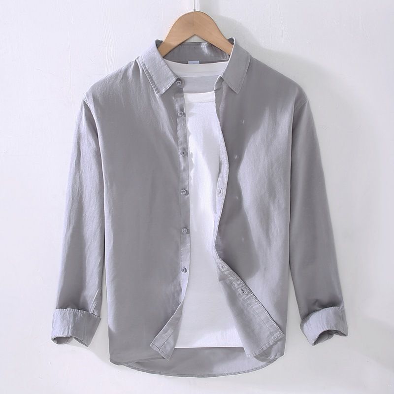 Herrenbekleidung Langarmhemd Junge Männer Casual Leinenjacke Hemd Slim Fit Kurzarm Top Dünn_voghion.com