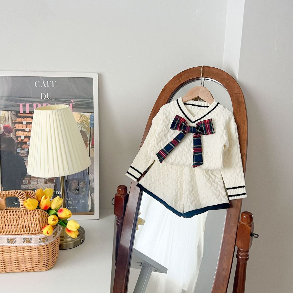 Ensemble 2 pièces pour enfants, pull et short à col en V, style coréen, nouvelle collection printemps_voghion.com