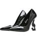 Schwarze dünne Katzenabsatz-Lackierung Sexy High Heels Ultraflacher Mund Spitzschuh Echtes Leder Hochzeits-Einzelschuhe_voghion.com