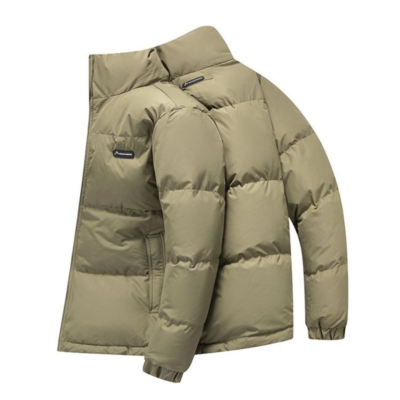 ​​Men's Winter Down Jacket - 90% White Duck Feather, Short Puffer Coat, Relaxed Fit, Stand Collar, Lightweight & Warm (Khaki/Black/White)​​_voghion.com