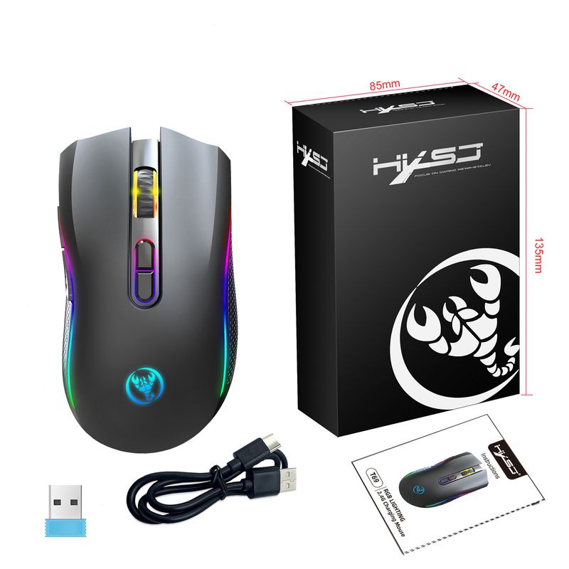 T69 2.4G RGB Luminous Wireless TYPE-C Rechargeable Interface 7 Buttons Gaming Mouse_voghion.com