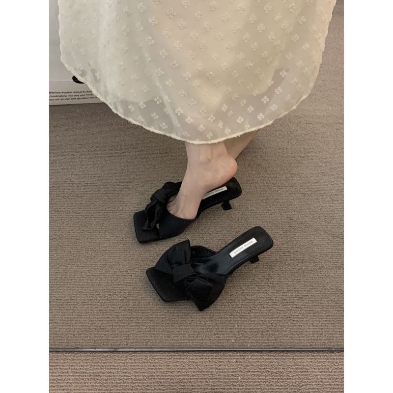Small Niche High Heels, Black French Style Sandals, Fairy Women's Shoes, 2025 New Summer Bow With Skirt Sandals_voghion.com