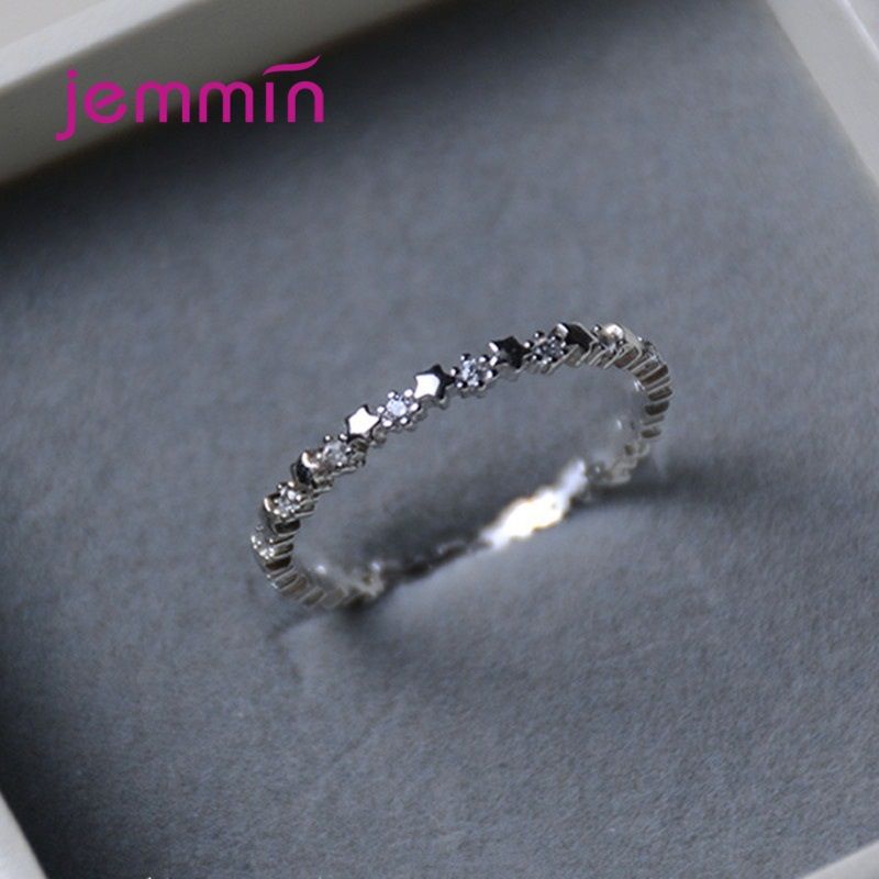 Moda Originale Sterg Sier Color Stars Anello da dito Autentico Impilabile Vero CZ Trasparente Gioielli per le donne Regalo di nozze_voghion.com