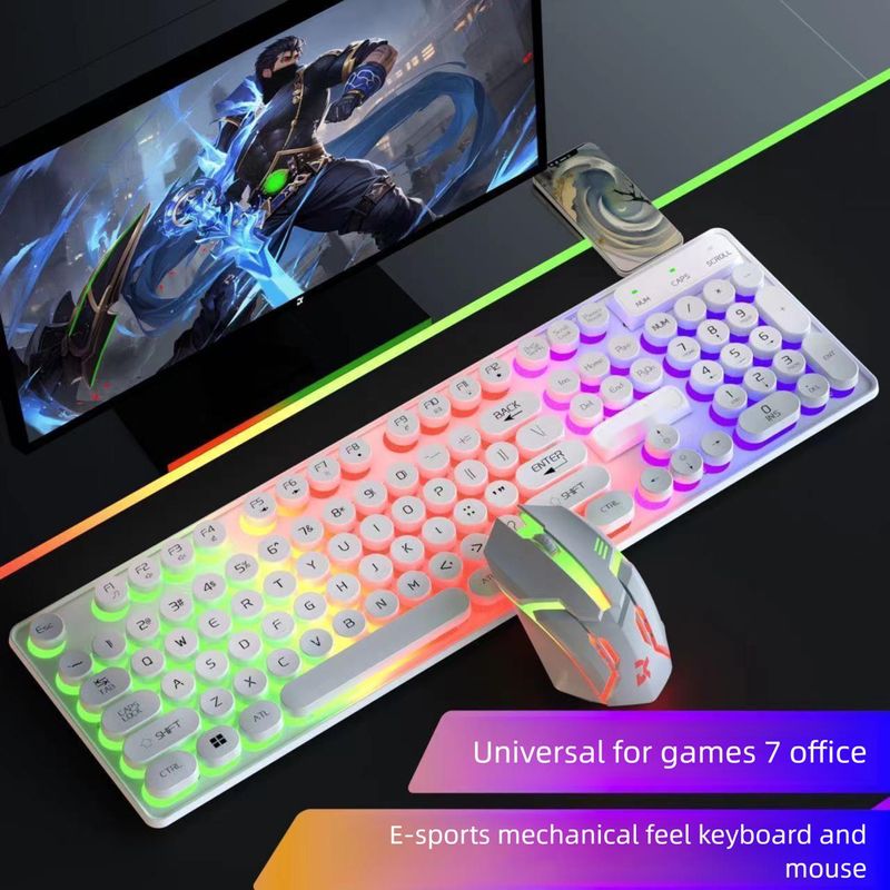 Gaming Mechanical Feel Desktop Laptop Universal Wired Keyboard Mouse With Lighting_voghion.com