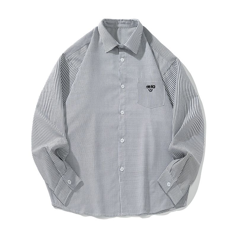 Men's Retro Stripe Long Sleeve Shirt, Contrast Color Loose Fit Casual Top With Embroidered Pocket, Spring & Summer Streetwear Shirt Jacket_voghion.com