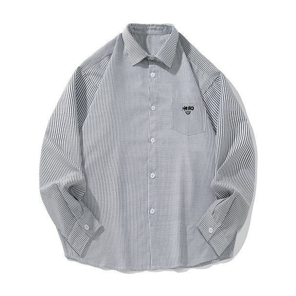 Men's Retro Stripe Long Sleeve Shirt, Contrast Color Loose Fit Casual Top With Embroidered Pocket, Spring & Summer Streetwear Shirt Jacket_voghion.com