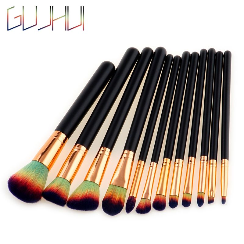 12-tlg. Make-up-Pinsel-Set Make-up-Tools Puderpinsel Foundation-Pinsel Außenhandel (7 Farben GUJHUI_voghion.com