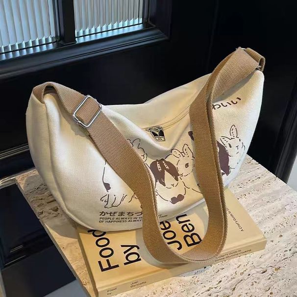 Niche Canvas For Women 2024 Spring Summer New Casual Large Capacity Student Shoulder Commuter Crossbody Dumpling Bag_voghion.com