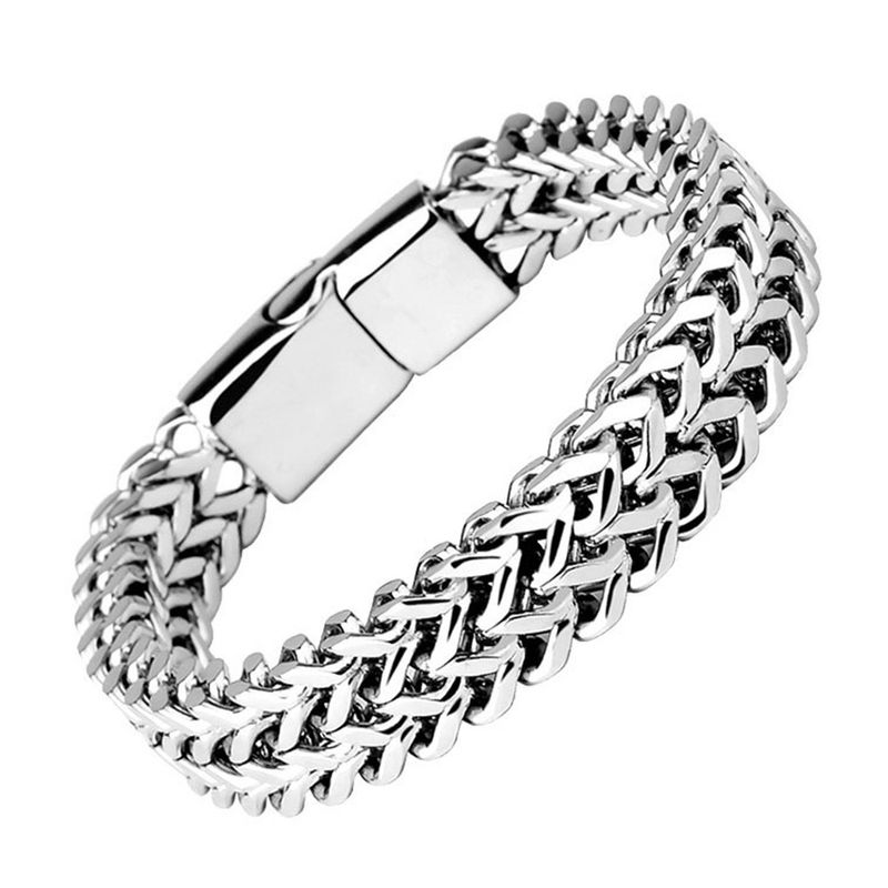 Bracelet cubain réversible en acier inoxydable style hip-hop pour homme, simple, audacieux, punk, double couche, avec fermoir_voghion.com