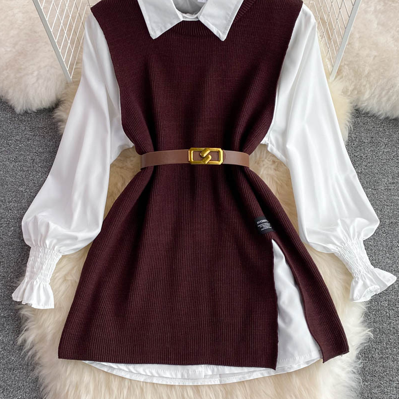 Pull blanc à manches longues, gilet en tricot ample anti-âge, costume deux pièces pour femme_voghion.com