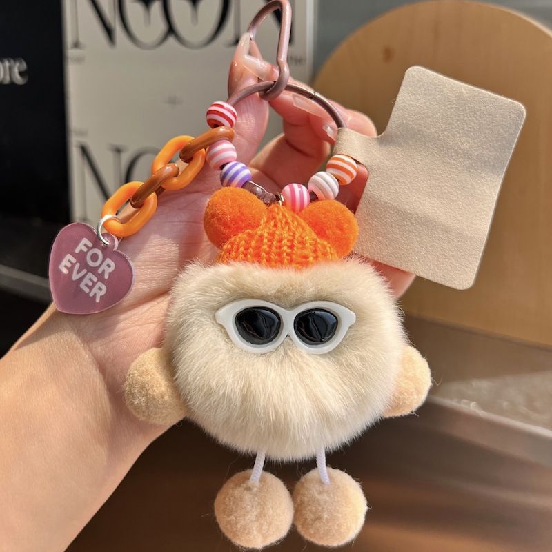 Cute Real Rex Rabbit Fur Little Coal Car Keychain Pendant Plush Ball Doll Toy Backpack Decoration Gift_voghion.com
